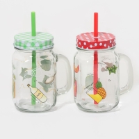 Набор банок стеклянных Доляна &laquo;Свежий бриз&raquo;, 2 предмета: 2 банки с крышками и трубочками 450 мл