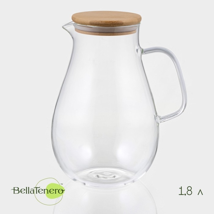 Кувшин для воды стеклянный с бамбуковой крышкой BellaTenero &laquo;Эко&raquo;, 1,8 л, 14,5&times;23 см
