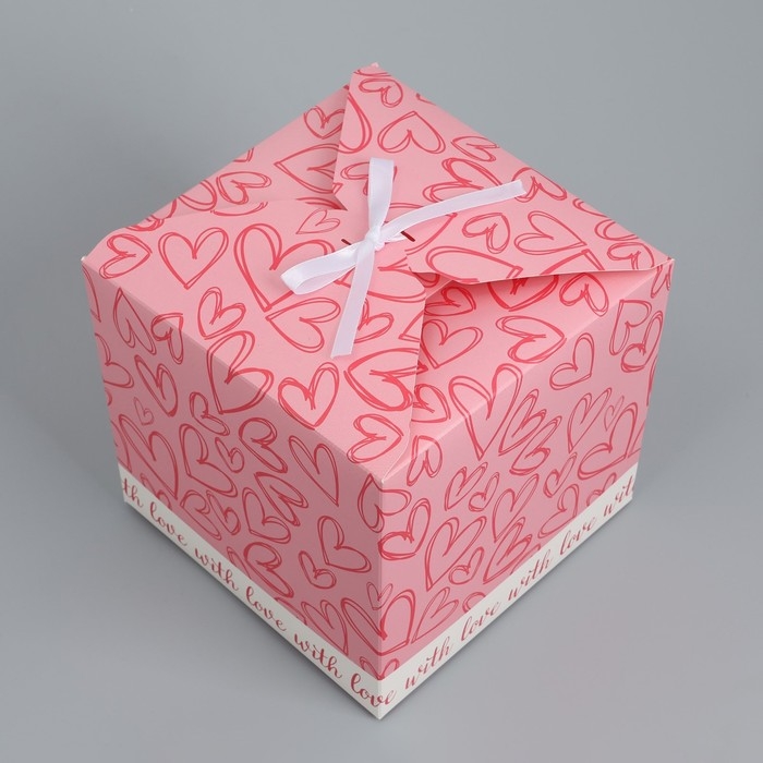 Коробка подарочная складная, упаковка, &laquo;Сердечки&raquo;, 18 х 18 х 18 см