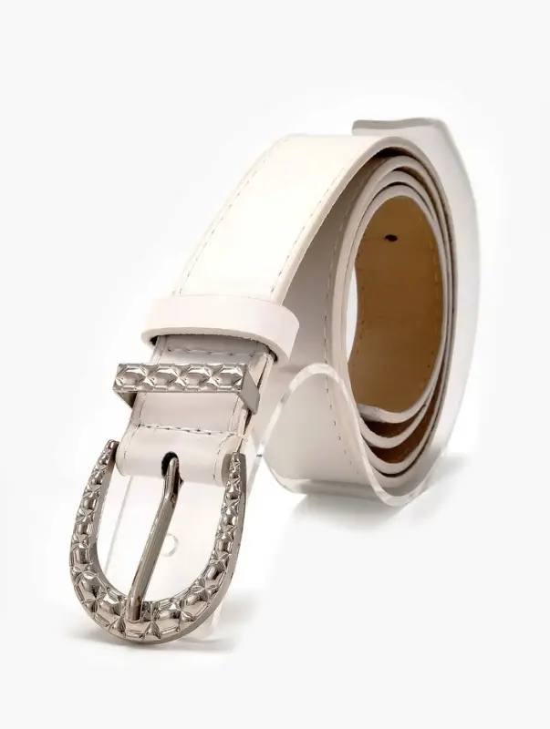 Ремень жен 05-01-02-01, Июнь2509, 3*0,3*110 см, без винта, пряж металл, 1 прокол, белый