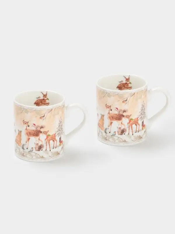 Набор кружек новогодних &laquo;Лесное чудо&raquo;, 2 шт., 220 мл, керамика, подарочная упаковка, бежевый