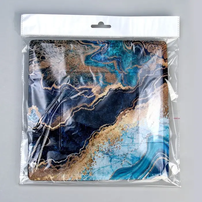 Тарелка одноразовая бумажная квадратная &laquo;Мрамор&raquo;, синий,21 см