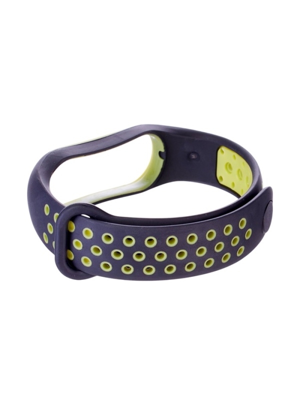 Ремешок Luazon для фитнес-браслета Mi Band 5/6/7, с перфорацией, чёрно-зелёный