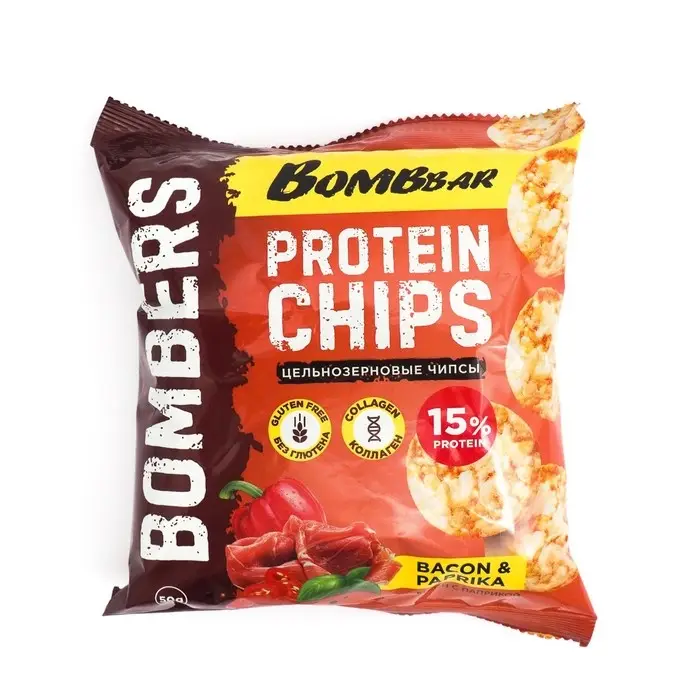 Чипсы "BOMBBAR" цельнозерновые протеиновые со вкусом "Бекон с паприкой" 50 г