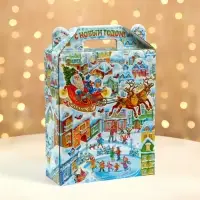 Подарочная коробка новогодняя Подарок "Волшебный город" 16,8 х 7 х 25 см. Новый год