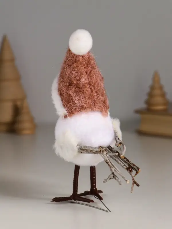 Сувенир "Белая птичка в колпаке и бабочке на веточке ели" 5,3х9,5х14 см