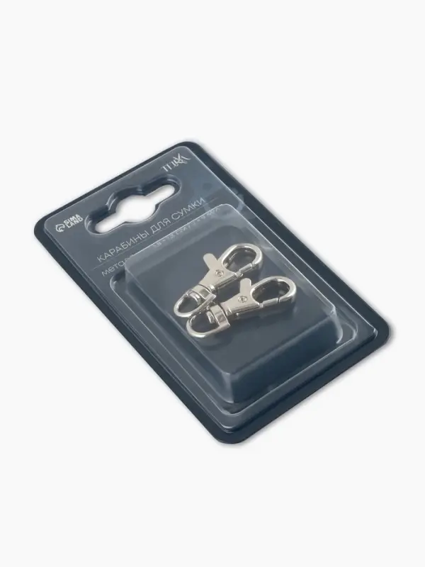 Карабин металлический TEIRA, набор 2 шт., 6.7 г, 3.8&times;1.3 см/9&times;2 мм, цвет серебряный