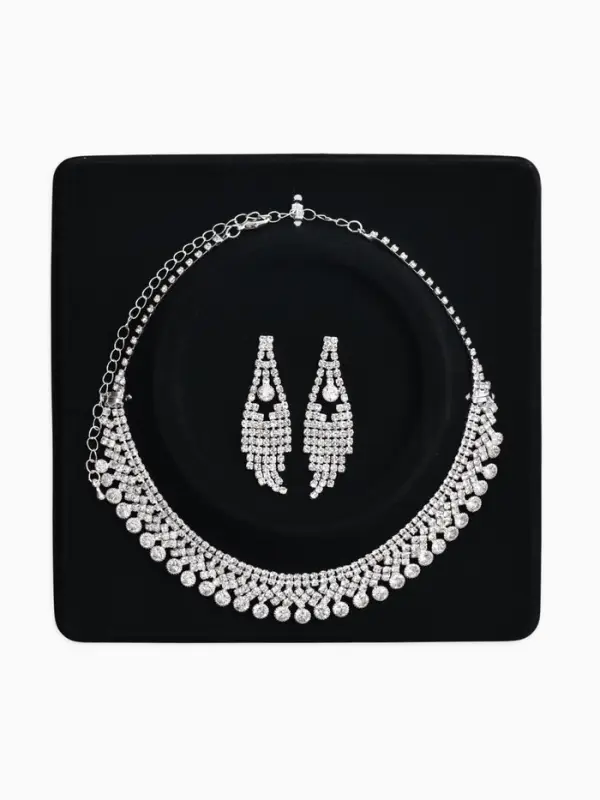 Набор 2 предмета: серьги, колье со стразами &laquo;Лёд&raquo;, d=13.5 см, белый в серебре
