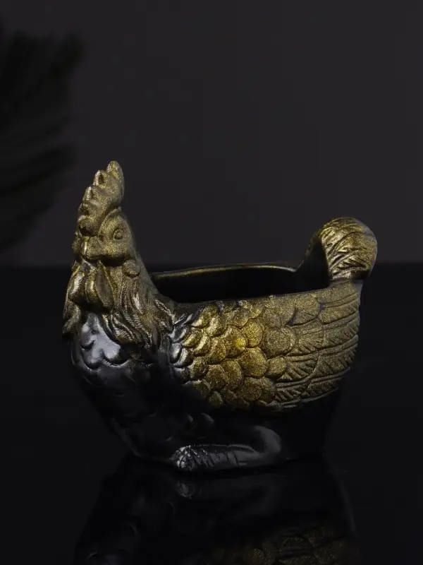 Кашпо "Курица" 10х9х6 см, черный с позолотой