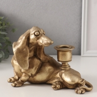 Подсвечник полистоун на 1 свечу "Шарж. Такса" золото 19х11х13 см