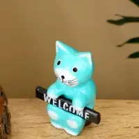 Сувенир "Кот с табличкой WELCOME" дерево 8х4х10 см, цв. бирюзовый