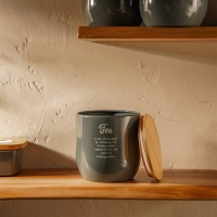 Банка для чая SL Home, 9,5&times;14 см, цвет серый, с бамбуковой крышкой