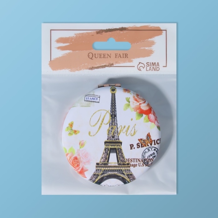 Зеркало складное &laquo;Париж&raquo;, d = 7,5 см, с увеличением, искусственная кожа, рисунок МИКС