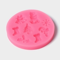 Молд новогодний &laquo;Новогодняя атрибутика&raquo;, силикон, 6,5&times;6,5 см, цвет розовый