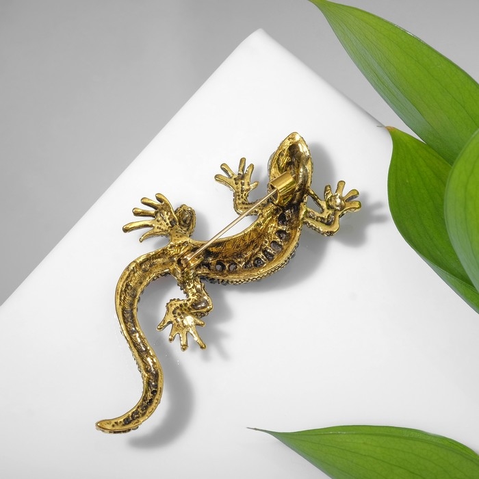 Брошь &laquo;Ящерица&raquo; изогнутая, цветная в чернёном золоте