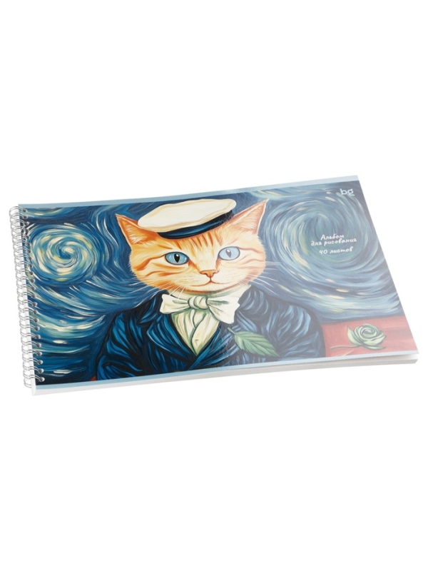 Альбом для рисования А4, 40 листов на гребне &laquo;Ван Кот&raquo;, блок офсет 100 г/м&sup2;, МИКС