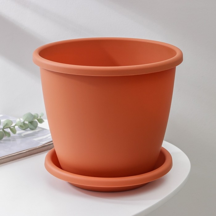 Горшок для цветов с поддоном &laquo;Афина&raquo;, 5,5 л, пластиковый, цвет коричневый