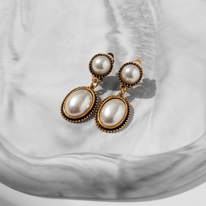 Клипсы &laquo;Круг с овалом&raquo; с сеттингом, цвет чернёное золото