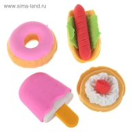 Набор фигурных ластиков "Десерты", 4 штуки, в пакете на зип-молнии, МИКС (штрихкод на штуке)