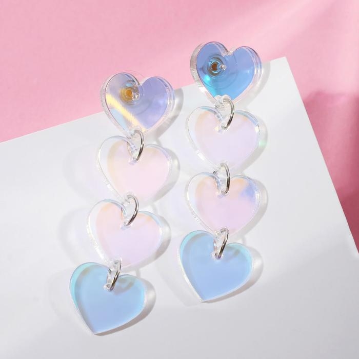 Серьги акрил &laquo;Сияние&raquo; ряд сердечек, цвет голубой