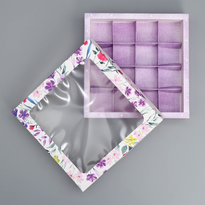 Коробка для конфет, кондитерская упаковка, 16 ячеек &laquo;От всего сердца&raquo;, 18.9 х 18.9 х 3.8 см