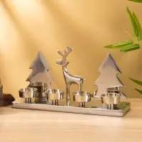 Подсвечник на 4 свечи "Рудольф и ёлки" алюминий 30х9х15 см