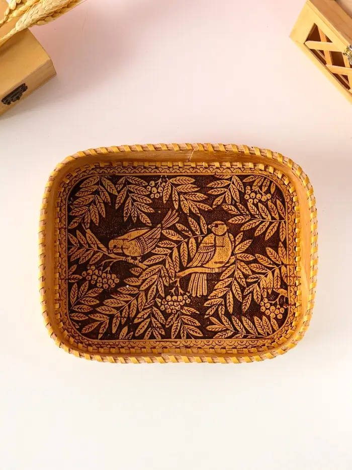 Сухарница "Птички" , 24,5х17,5х4,5см, береста