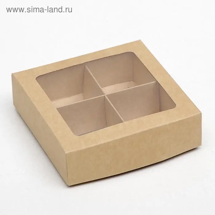 Коробка для конфет с окном, крафт 12,5 х 12,5 х 3,5 см
