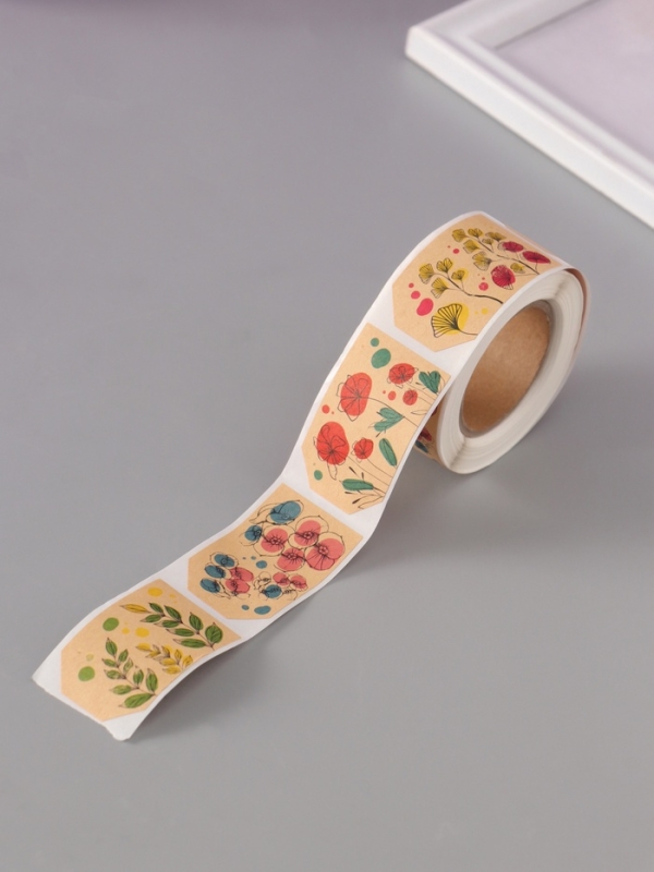 Наклейка бумага крафт "Бирки. Цветы" 3х5 см 200 шт в рулоне