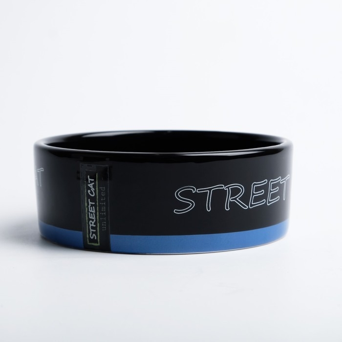 Миска керамическая "Черный кот" 300 мл  12,5 х 4,5 см, черно-синяя