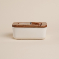 Паштетница фарфоровая с ножом SL Home &laquo;Южная акация&raquo;, 2 предмета: паштетница с деревянной крышкой 650 мл, нож 12,3&times;3 см