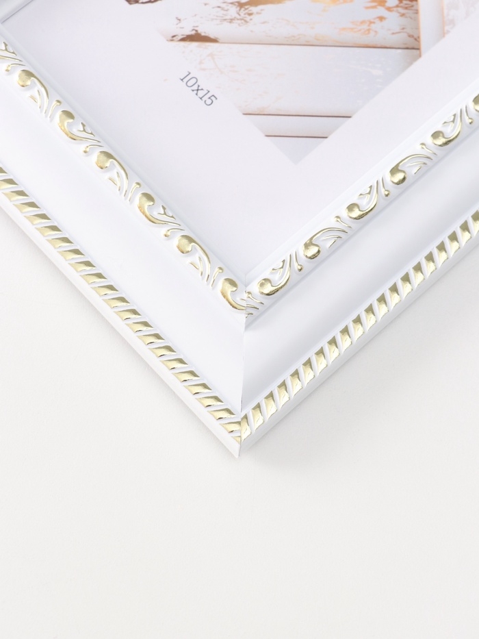 Фоторамка пластик "МИРАМ" 10х15 см, белый с золотом