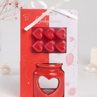 Аромалампа керамика + ароматический воск "Сердце" красная 7,5х7,5х8 см