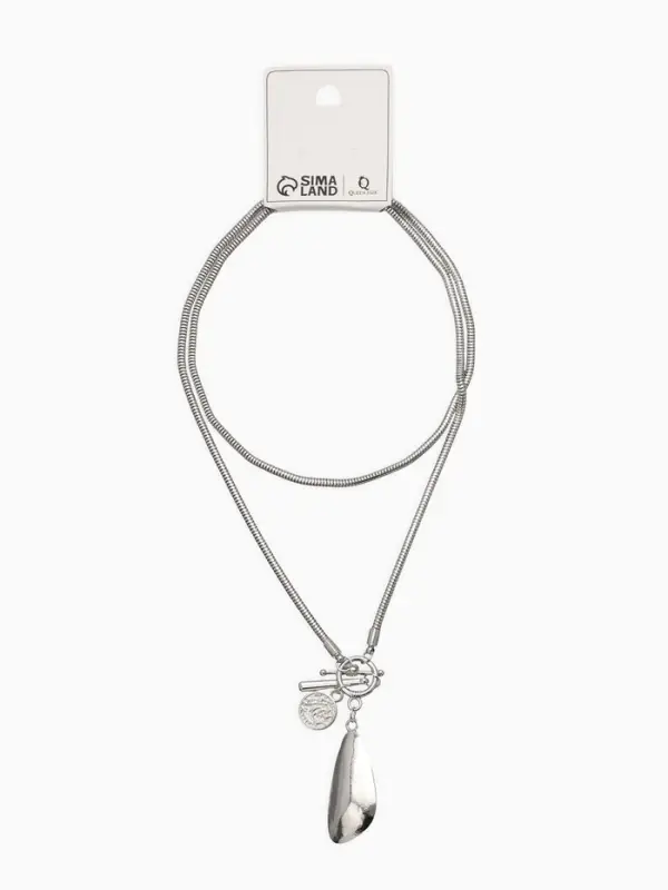 Кулон на цепочке "Стиль" капля, цвет серый в серебре