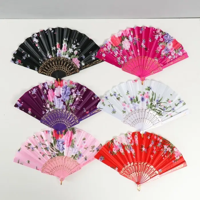 Веер пластик, текстиль "Цветочный" МИКС 23 см