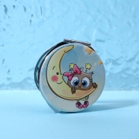 Зеркало складное &laquo;Совята&raquo;, d = 6 см, с увеличением, искусственная кожа, цвет голубой