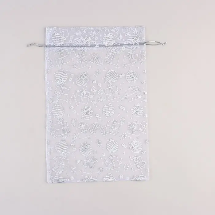 Мешочек подарочный &laquo;Новогодние подарки&raquo;, органза, белый, 20 х 30 см
