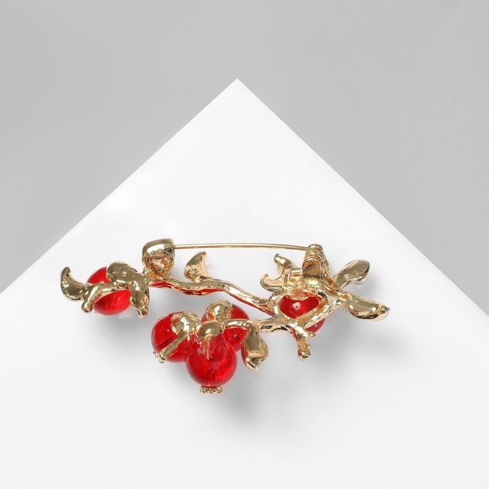 Брошь &laquo;Рябина&raquo; ягоды, цвет красно-зелёный в золоте