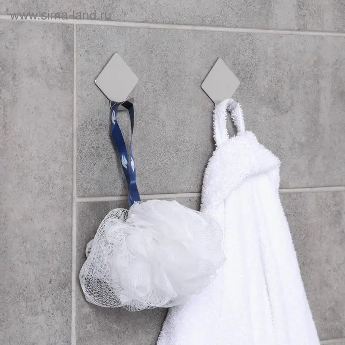 Крючки самоклеящиеся SAVANNA &laquo;Ромб&raquo;, 2 шт., металл, 4.5&times;4.8&times;2 см, хромированные