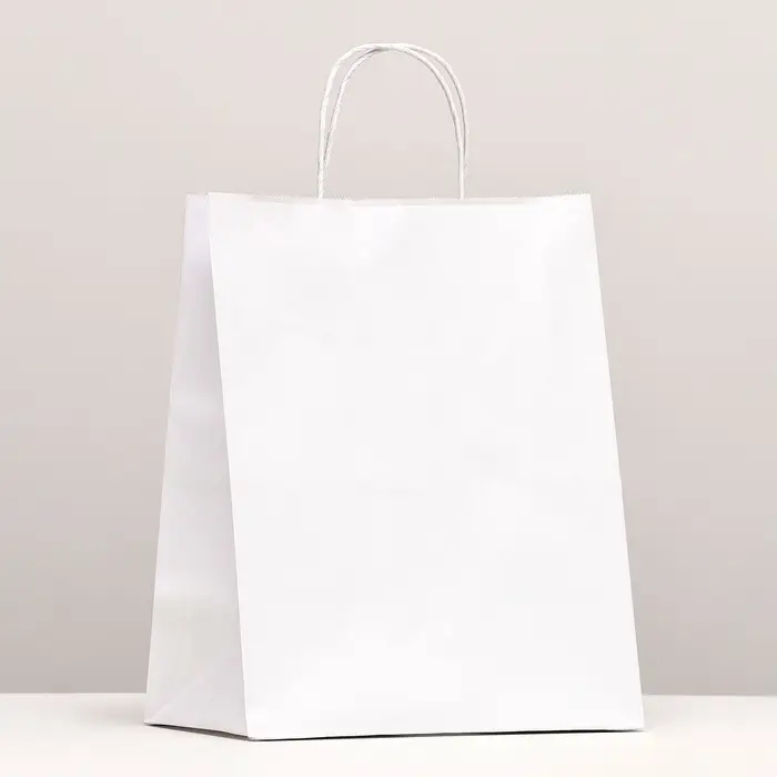 Пакет крафт без печати, белый, круглая ручка 24&times;14&times;28 см