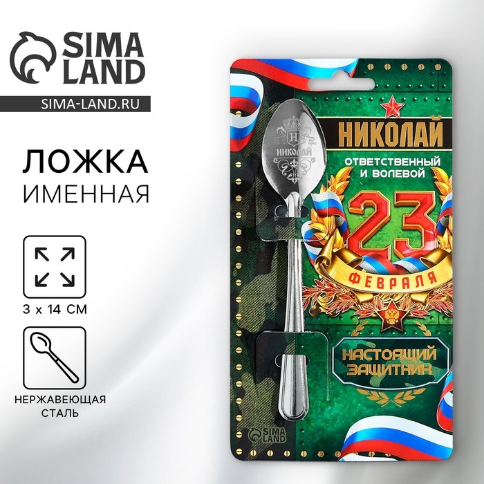 Ложка именная с 23 Февраля &laquo;Николай&raquo;, 3 х 14 см.