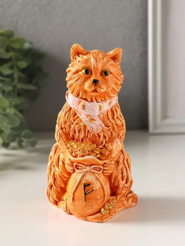 Фигурка гипс &laquo;Йольский КОТ&raquo;, с мешком монет, 13&times;9&times;7 см, рыжий