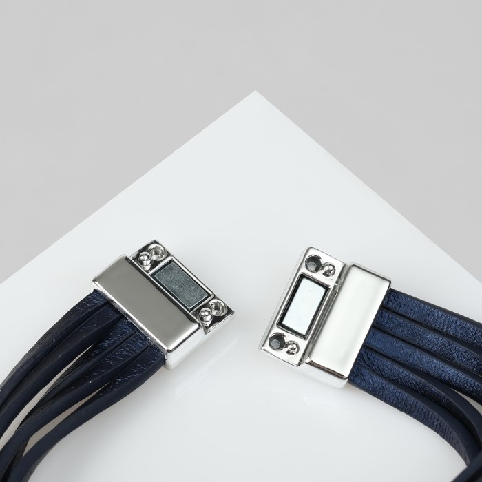 Браслет кожа &laquo;На магните&raquo; три дуги, цвет тёмно-синий, 18,5 см