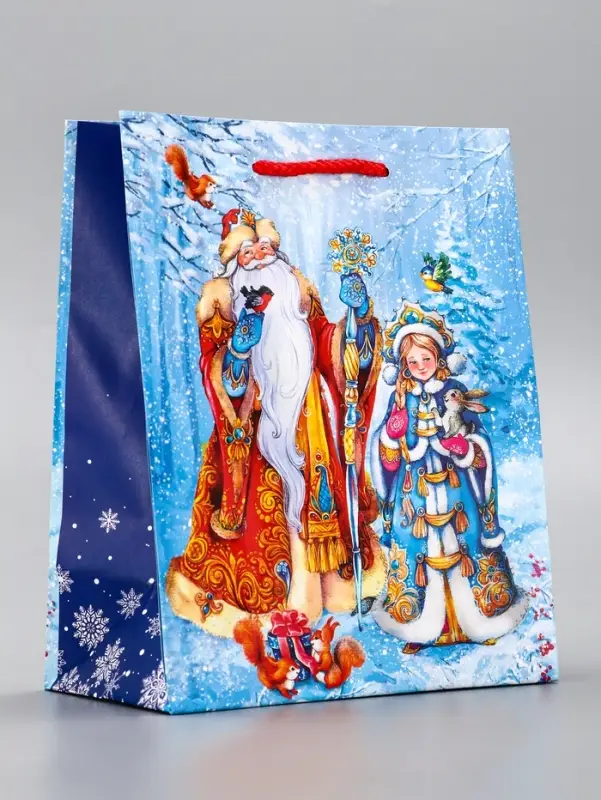 Пакет подарочный новогодний ламинированный, &laquo;Дед Мороз и Снегурочка&raquo; , 18&times;10&times;22.3 см