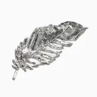 Брошь "Перо" со стразами, цвет белый в серебре