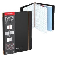 Тетрадь А5, 96 листов в клетку ErichKrause "FolderBook Accent" на резинке, сьемная черная пластиковая обложка, блок офсет, белизна 100%