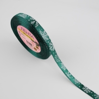 Новый год! Лента атласная &laquo;Снежинки&raquo;, 10 мм, 23 &plusmn; 1 м, цвет зелёный №56