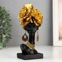 Сувенир полистоун "Африканка с золотыми розами в волосах, с ожерельем" чёрный 24х10х11 см