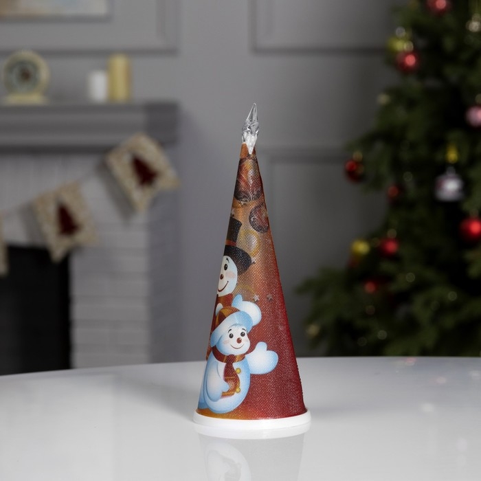 Светодиодная фигура &laquo;Ёлка со снеговиками&raquo; 7.5 &times; 21 &times; 7.5 см, пластик, батарейки CR2032х1 (в комплекте), свечение мульти