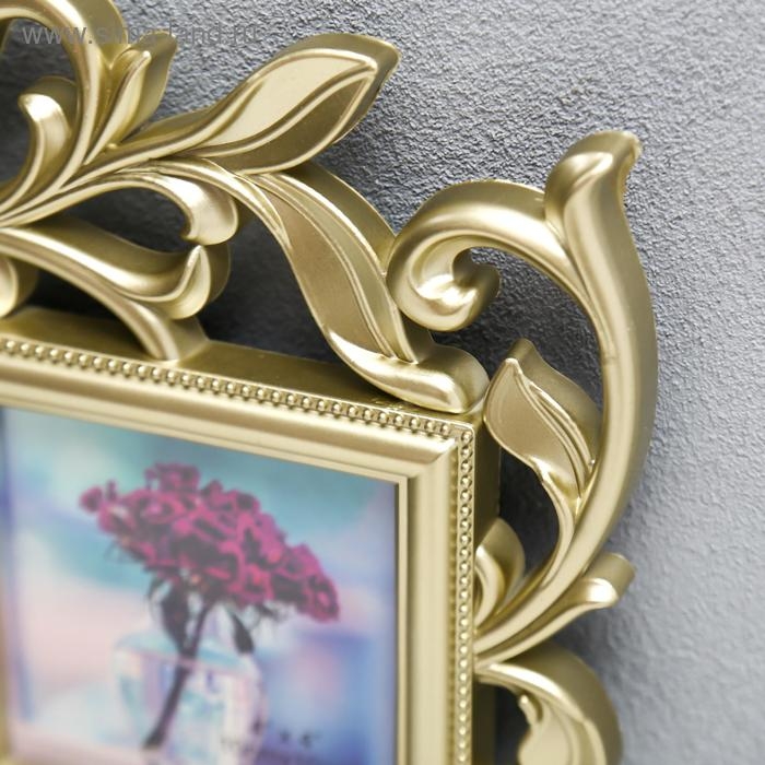 Фоторамка - коллаж на 5 фото 10&times;15 см, 10&times;10 см &laquo;Флористика&raquo;, пластик, мультирамка, золотая, 40&times;36 см